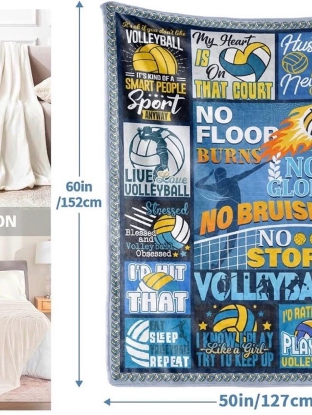 Volleyball Graphic Throw Blanket - Blue & Yellow NWT